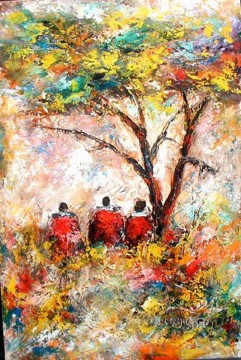  textura Pintura al %C3%B3leo - Ogambi sentado bajo un árbol con textura